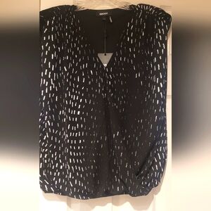 DKNY Black and White Patterned Blouse (New)